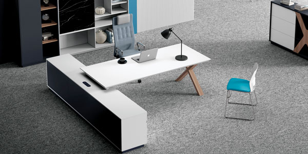 福瑪仕辦公家具|簡(jiǎn)格系列現(xiàn)代板式班臺(tái)書(shū)柜組合展廳實(shí)景展示